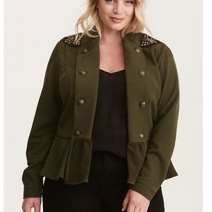 TORRID EMBELLISHED KNIT PEPLUM MILITARY JACKET